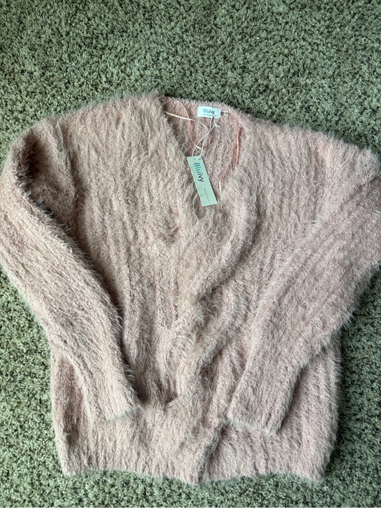 Bluivy Sweaters - Bluivy Dusty Rose Fuzzy V-Neck Sweater for Women